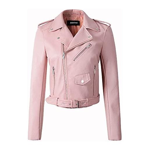 Generic donne signore moda cappotto giacca la cintura moda in ecopelle cool zipper decorazione giacche stile racing biker giacca donna full zip maglione, rosa, 3xl