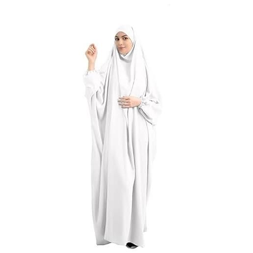 BOJON abito da preghiera musulmano da donna, in tinta unita, con cappuccio, islamic abaya caftano, con hijab, vestito da preghiera, il ramadan, per etnico, sera, festa, bianco, taglia unica