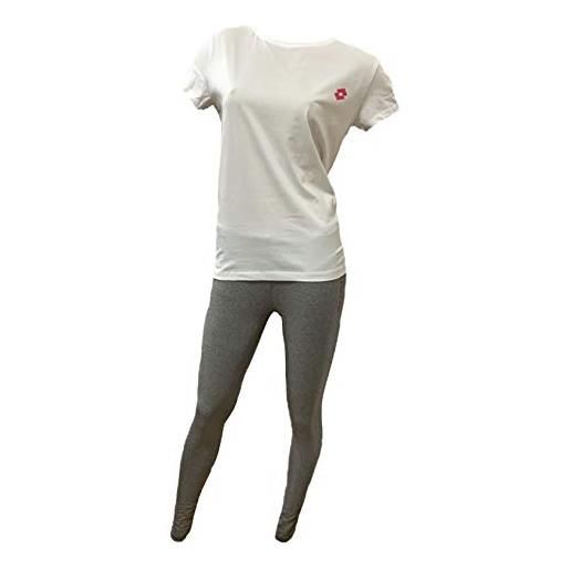 Lotto completo sportivo donna due pezzi t shirt e leggings abbigliamento sportivo yoga fitness palestra running jogging sportivi (leggings nero+t-shirt bianco, xl)