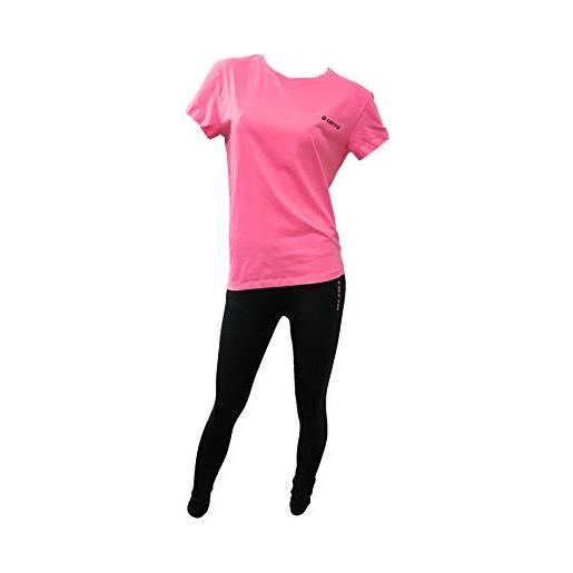 Lotto completo sportivo donna due pezzi t shirt e leggings abbigliamento sportivo yoga fitness palestra running jogging sportivi (leggings nero+t-shirt fuxia, xl)