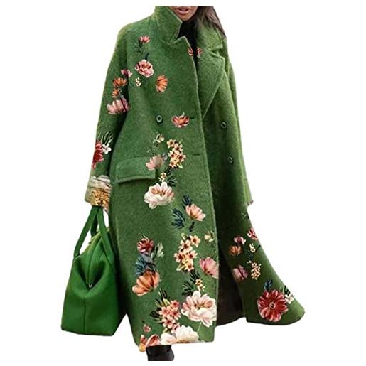 BAIXIAOCHI cappotto lungo di lana autunno e inverno cappotto di lana verde aderente con risvolto senza cintura tinta unita