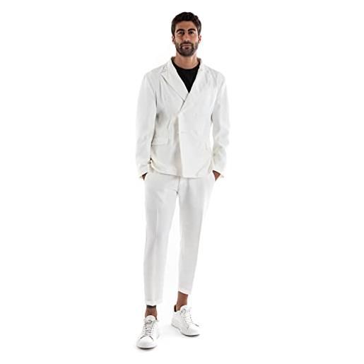 Giosal abito uomo completo outfit giacca doppiopetto pantalone viscosa casual elegante (bianco, 50)
