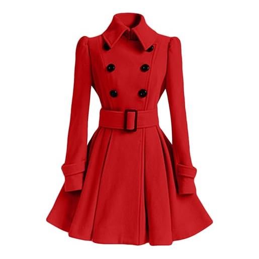 YMING inverno manica lunga outwear swing peacoat elegante doppio petto lungo cappotto casuale cinturato cappotto di lana rosa rosso m