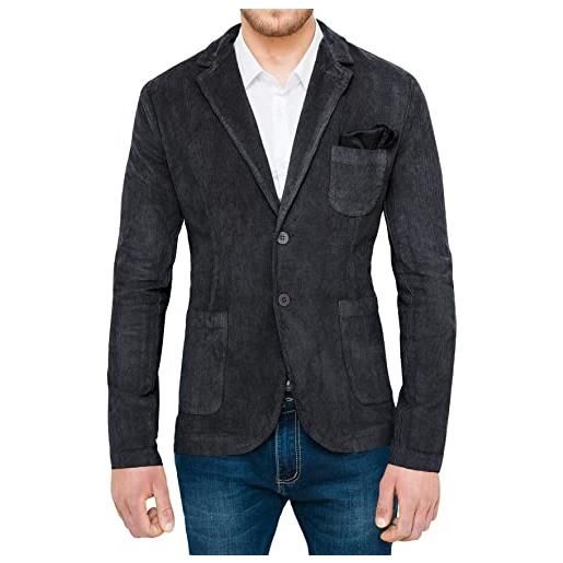 Evoga giacca uomo velluto a coste casual slim fit cappotto bolero invernale (xxl, blu scuro)