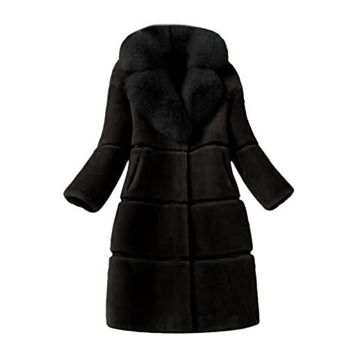 HHMY trench coat - cappotto da donna a maniche lunghe, elegante, in pelliccia sintetica, tinta unita, per l'inverno, caldo, in finta pelliccia, nero aaa, xxl