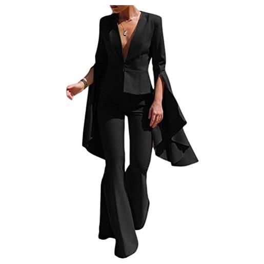 ORANDESIGNE tailleur donna pantaloni e giacca elegante blazer elegante completo tinta unita maniche lunghe reverse due pezzi tuta business ol formale per uffici cerimonia outfit set q-rosa m