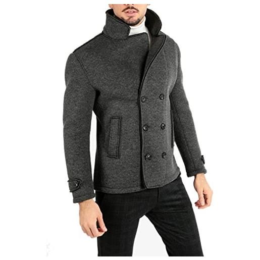 Evoga giacca blazer uomo invernale slim fit elegante casual (doppiopetto nero, s)