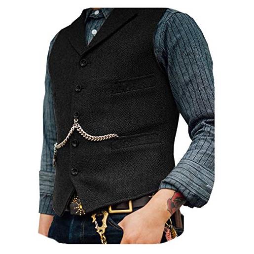 Solovedress gilet da abito da uomo elegante tweed panciotto classique smanicato revers cranté pour mariage（nero，xxxl）