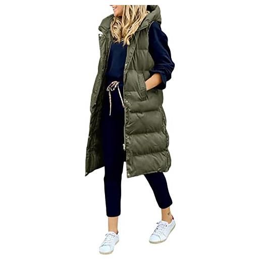 Loalirando gilet lungo donna invernale caldo, smanicato donna con cappuccio invernale imbottito in tinta unita zipper up vest gilet elegante classico regalo s-xl (blu navy, medium)