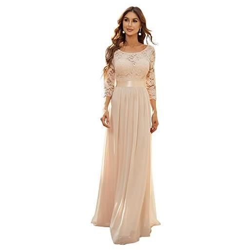 Ever-Pretty vestito donna elegante cerimonia 3/4 manich stile impero maxi linea ad a pizzo chiffon abiti da damigella bianca 54