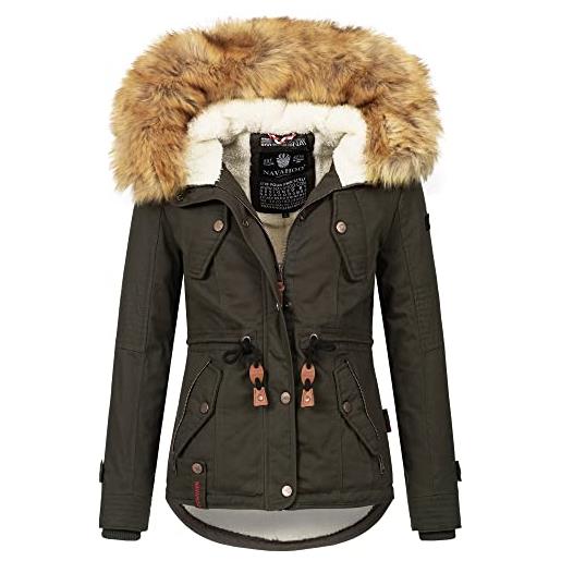 Navahoo b643 - giacca invernale da donna con cappuccio e pelliccia di peluche, nero , xl