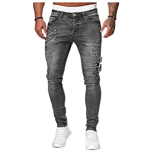 ORANDESIGNE pantaloni cargo jeans strappati slim fit da uomo pantaloni skinny in denim casual a tinta unita g grigio l