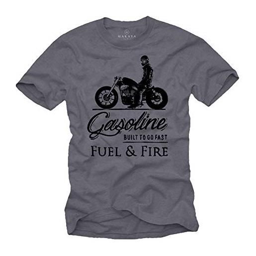 MAKAYA moto accessori - abbigliamento vintage biker t-shirt cafe racer - maglietta t-shirt anarchy grigio blu xxxxxl