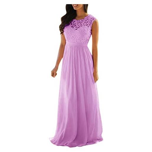 Minetom donna vestito lungo pizzo abito da cerimonia elegante vestiti da matrimonio lunghi senza maniche formale banchetto sera maxi dress a rosa 52