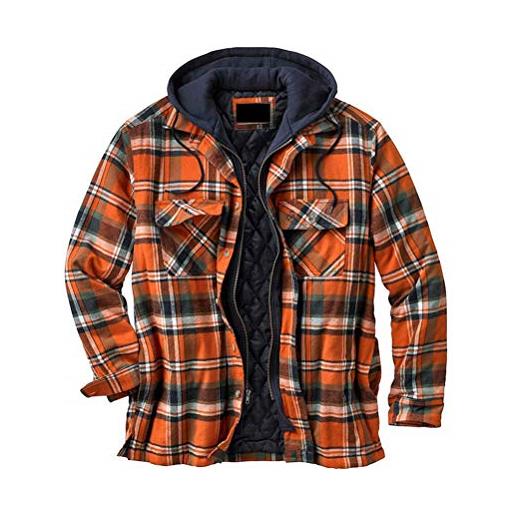 Minetom giacca di felpa uomo giacca invernale cappotto a quadri giubbotto con zip quadri giacca con cappuccio sportive outwear a arancione l