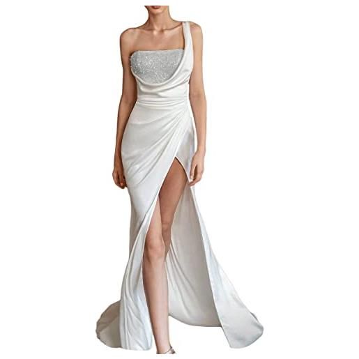 Onsoyours abiti da sposa donna elegante senza maniche scollo a v nuzial abito con spacco pizzo lungo vestito bianco 12 s