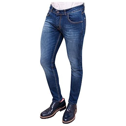 Evoga jeans uomo pantaloni slim fit aderenti blu denim casual in cotone (50, nero tasca america)