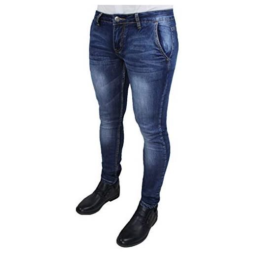 Evoga jeans uomo pantaloni slim fit aderenti blu denim casual (48, c1 blu denim)