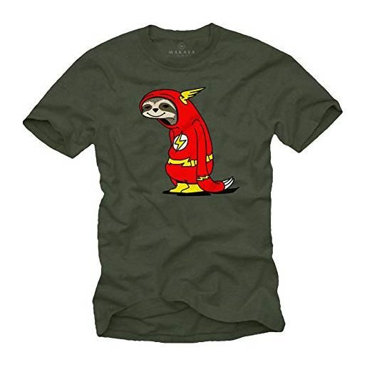 MAKAYA t-shirt uomo divertenti - flash bradipo magliette supereroi divertenti theory verde l