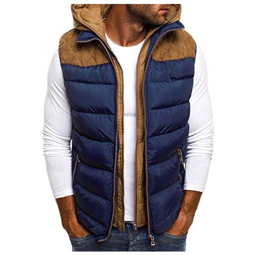 MINIKIMI uomo smanicato ragazzo cappuccio giubbotto uomini elegante invernale piumino leggero giacche autunno felpe oversize plus size giacca eleganti slim fit inverno parka cardigan (blu scuro, l)