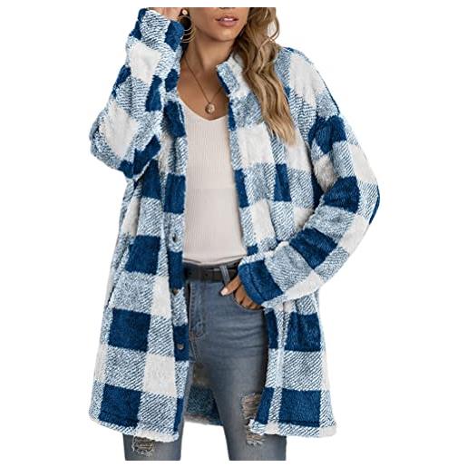 ORANDESIGNE giacca scozzese donna giacche pile pelliccia sintetica elegante cappotto invernale bottoni cardigan capispalla peloso casuale sherpa jacket grigio s