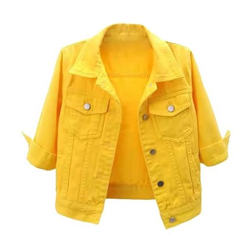 shownicer donna giacca in denim color giubbotto jeans corto manica 3/4 vintage giacca denim boyfriend casual jacket primavera autunno b viola l