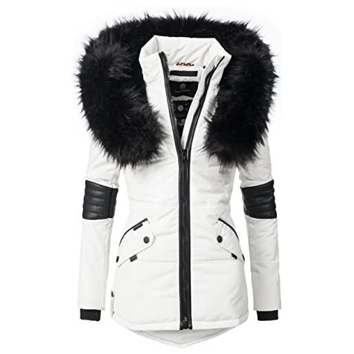 Navahoo nirvana giacca invernale da donna con cappuccio in pelliccia sintetica nera bianco l