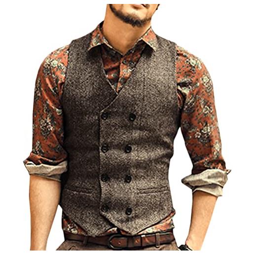 Onsoyours gilet da abito da uomo elegante scozzese tweed slim fit panciotto casual smanicato risvolto dentellato per groomsmen da sposa h vino rosso m