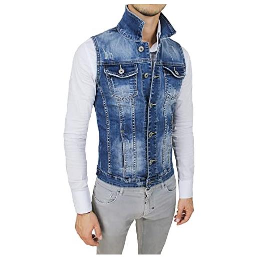 Evoga giubbotto smanicato di jeans uomo blu denim cardigan gilet giacca casual (xxl, blu denim)