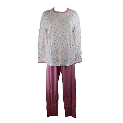 Linclalor pigiama donna aperto caldo cotone art. 92624 taglie forti 46-64 (panna ibisco, 58)