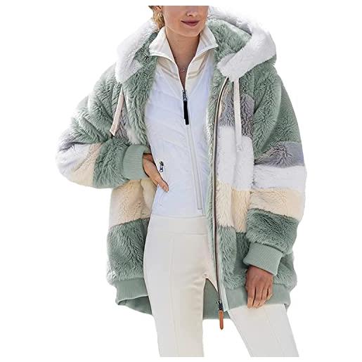 Sunvivid donna felpa con cappuccio di peluche invernale autunno cappotto caldo in soffice pile manica lunga casuale giacca con tasche e cerniera maglione