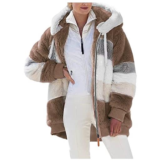 Sunvivid donna felpa con cappuccio di peluche invernale autunno cappotto caldo in soffice pile manica lunga casuale giacca con tasche e cerniera maglione