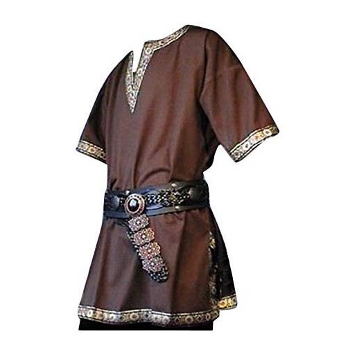 Shaoyao uomo camicetta medievale blusa v-collo camicia tops vintage manica corta vittoriano costume senza cintura marrone 4xl