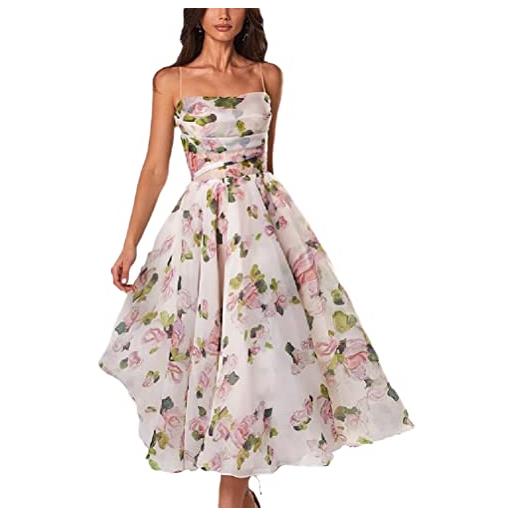 ORANDESIGNE abito da cocktail da donna con scollo a barchetta floreale senza manica lunghe vintage vestito abito altalena a vita alta a rosa xxl