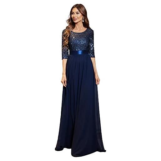 Ever-Pretty vestiti da sera e cerimonia donna linea ad a elegante manica 3/4 con paillettes abiti da damigella chiffon stile impero nero 50