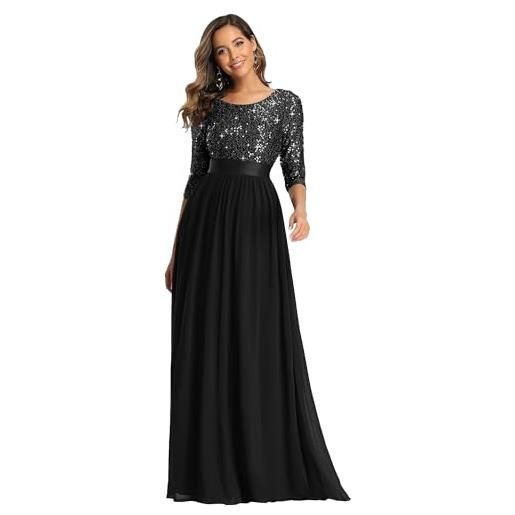 Ever-Pretty vestiti da sera e cerimonia donna linea ad a elegante manica 3/4 con paillettes abiti da damigella chiffon stile impero viola scuro 40