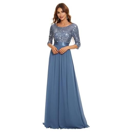 Ever-Pretty vestiti da sera e cerimonia donna linea ad a elegante manica 3/4 con paillettes abiti da damigella chiffon stile impero viola scuro 54