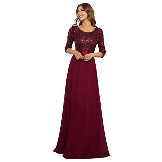 Ever-Pretty vestiti da sera e cerimonia donna linea ad a elegante manica 3/4 con paillettes abiti da damigella chiffon stile impero blu navy 52