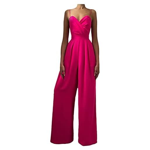 Minetom jumpsuit da donna elegante scollo a v tinta unita playsuit tuta cerimonia cocktail overall monopezzi tutine b giallo m