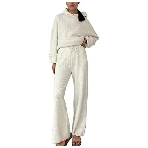 Minetom tuta sportive completa da donna 2 pezzi maglia maglione felpa con cappuccio maniche lunghe e pantaloni tute jogging yoga fitness bianco 40