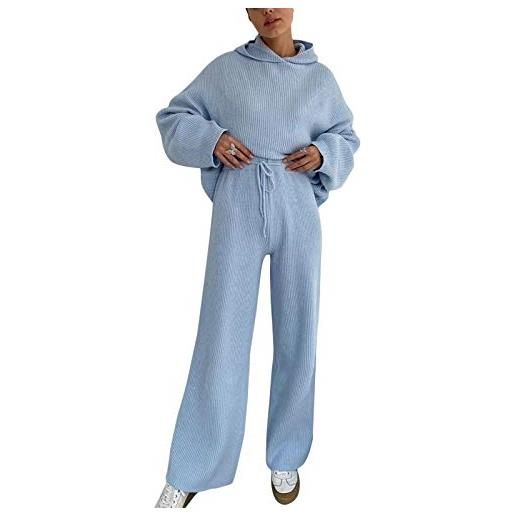 Minetom tuta sportive completa da donna 2 pezzi maglia maglione felpa con cappuccio maniche lunghe e pantaloni tute jogging yoga fitness blu 38