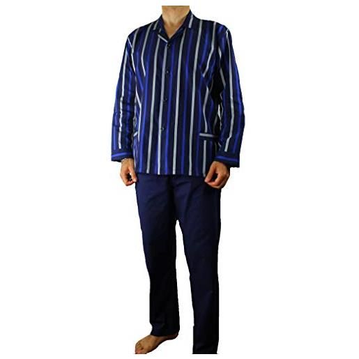 Profili di toscana. Pigiama uomo di stoffa con la giacca abbottonata art. Alvio, made in italy, 100% cotone, taglie forti (54, blu azzurro)