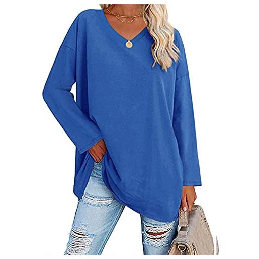 Cocoarm maglietta da donna con scollo a v, manica lunga, camicetta ampia, manica lunga, top oversize(xl-blu reale)