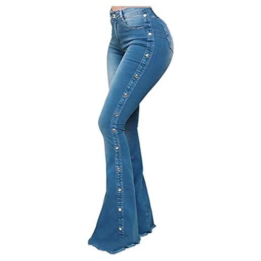 Minetom pantaloni donna zampa d'elefante casual denim bootcut larghi flare pants elasticizzati vita alta jeans pantaloni m blu scuro l