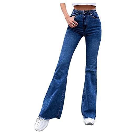 Minetom pantaloni donna zampa d'elefante casual denim bootcut larghi flare pants elasticizzati vita alta jeans pantaloni a1 blu scuro m