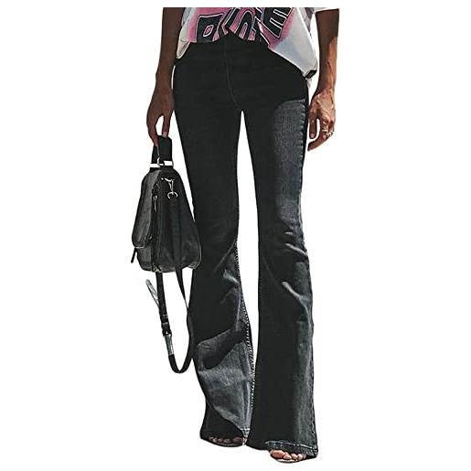 Minetom pantaloni donna zampa d'elefante casual denim bootcut larghi flare pants elasticizzati vita alta jeans pantaloni l blu m