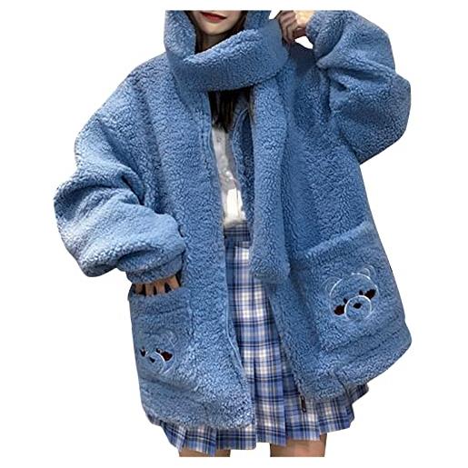 Generic giacca da camera pile felpa da donna casual girocollo con cerniera felpa allentata morbida manica lunga pullover top con tasca giacca pile zip (blue #1, l)