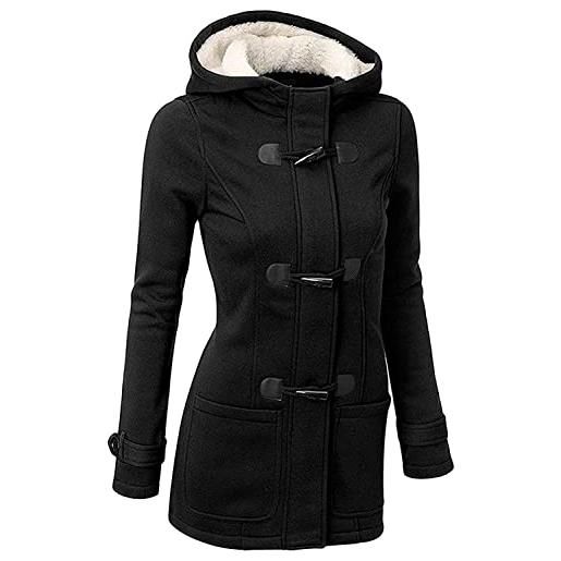 Angel ZYJ cappotto con cappuccio donna invernale autunno elegante lungo giacca cotone hoodies classico felpa pulsante corno outwear (blu, l)