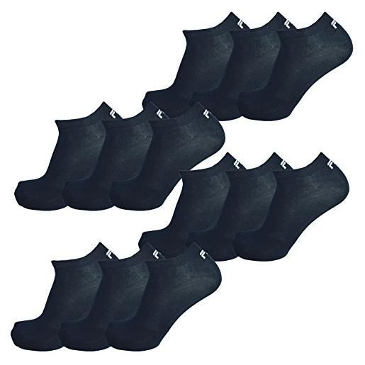 Fila 12 paia calzini, invisible sneakers unisex, bianco e nero, 35-46 (4 x pacco da 3) - marino, 39-42 (6-8 uk)