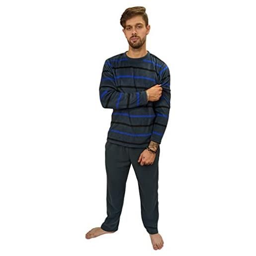 KRUXADER pigiama invernale da uomo in caldo pile a righe s-6xl, blu hamilton, m